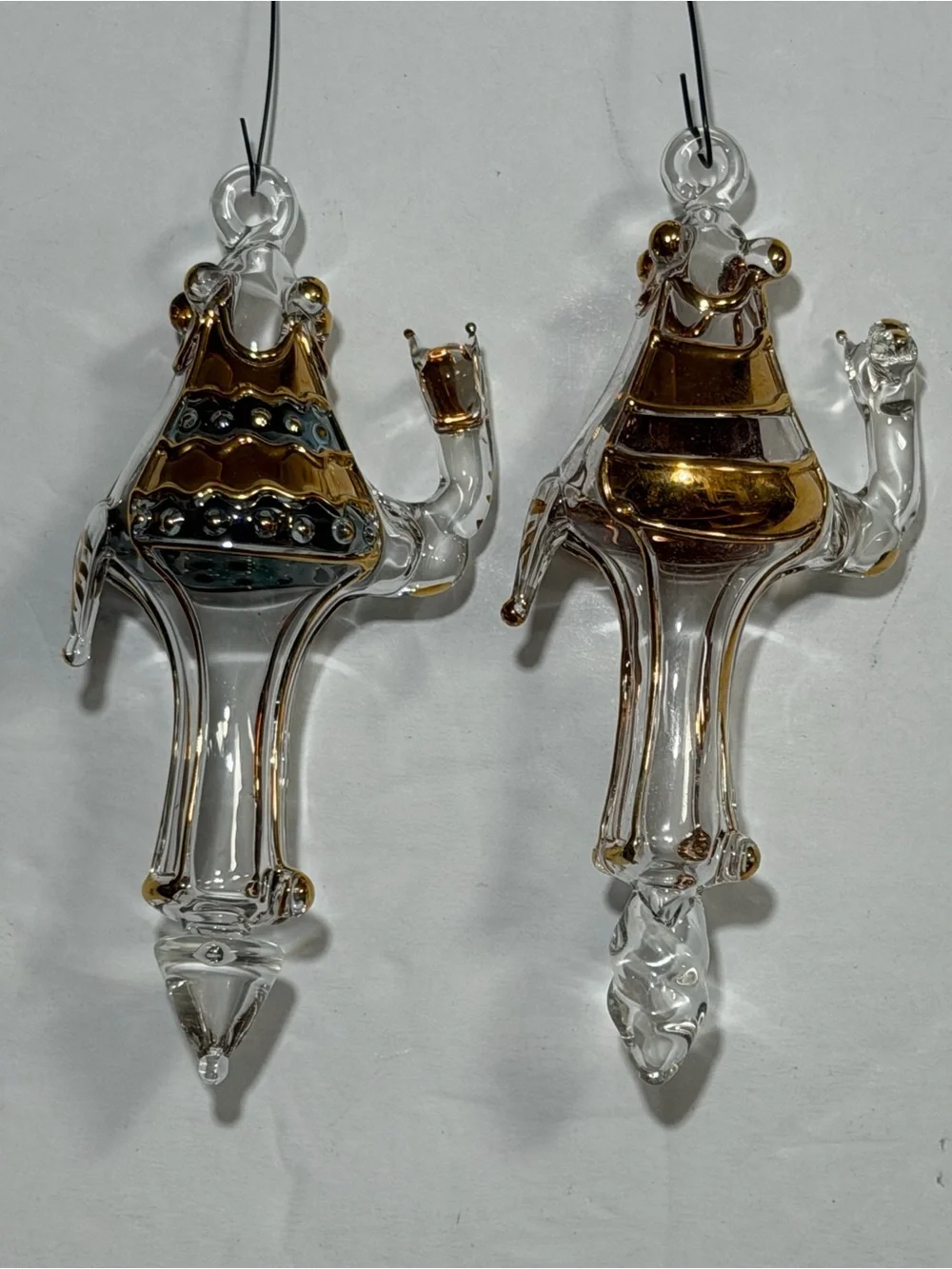Glass Camel Holiday Ornaments with Gold Accents